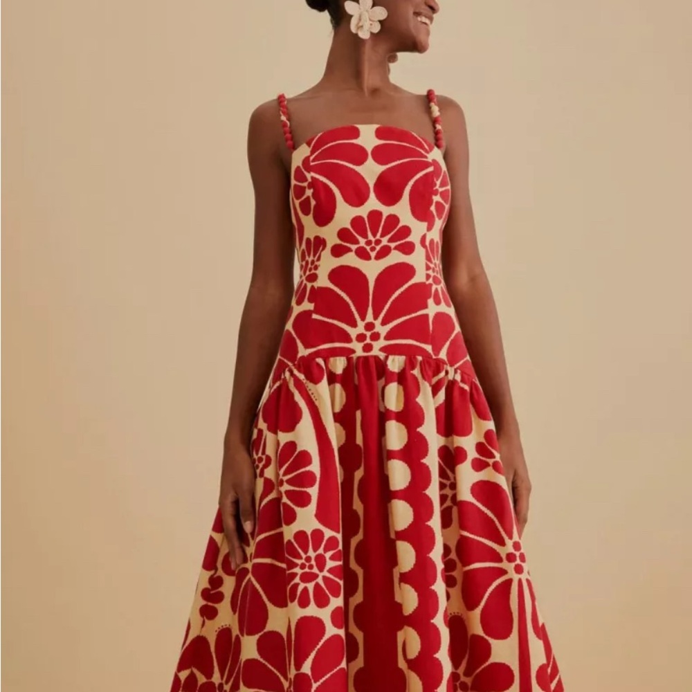FARM RIO RED PALERMO MIDI DRESS NWOT